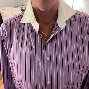Ralph Lauren - Stripe Button Down Blouse - SZ 12 / L, Purple Stripe
